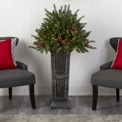 4ft. Pre-Lit Glittered Artificial Christmas Plant On Pedestal, Multicolor LED Lights -Northlight Sale Store D478834S 8