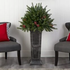 4ft. Pre-Lit Glittered Artificial Christmas Plant On Pedestal, Multicolor LED Lights -Northlight Sale Store D478834S 9