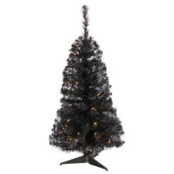 3ft. Pre-Lit Black Artificial Christmas Tree, Warm White LED Lights