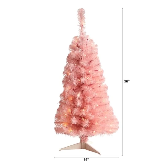 3ft. Pre-Lit Pink Artificial Christmas Tree, Warm White LED Lights 3 3ft. Pre-Lit Pink Artificial Christmas Tree, Warm White LED Lights - Image 3