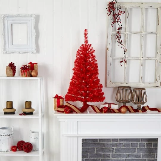 3ft. Pre-Lit Red Artificial Christmas Tree, Warm White LED Lights 11 3ft. Pre-Lit Red Artificial Christmas Tree, Warm White LED Lights - Image 11