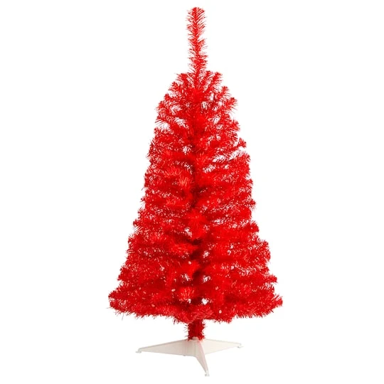3ft. Pre-Lit Red Artificial Christmas Tree, Warm White LED Lights 4 3ft. Pre-Lit Red Artificial Christmas Tree, Warm White LED Lights - Image 4