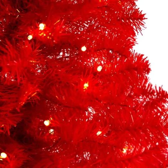 3ft. Pre-Lit Red Artificial Christmas Tree, Warm White LED Lights 5 3ft. Pre-Lit Red Artificial Christmas Tree, Warm White LED Lights - Image 5