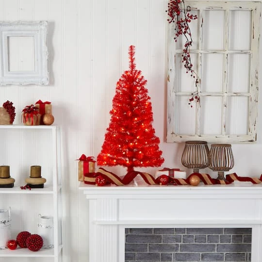 3ft. Pre-Lit Red Artificial Christmas Tree, Warm White LED Lights 10 3ft. Pre-Lit Red Artificial Christmas Tree, Warm White LED Lights - Image 10