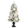 4ft. Pre-Lit Flocked Artificial Christmas Tree In Decorative Urn, Warm White Lights