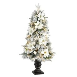 4ft. Pre-Lit Flocked Artificial Christmas Tree In Decorative Urn, Warm White Lights