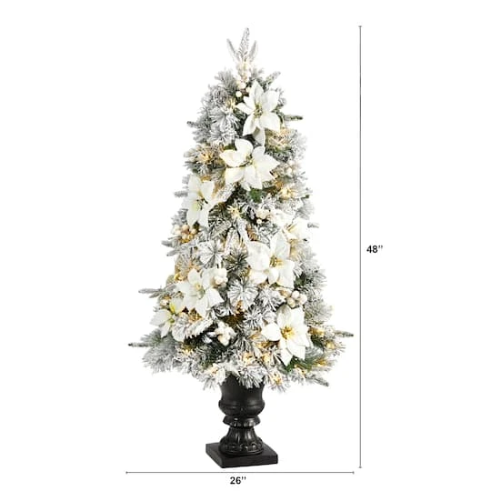 4ft. Pre-Lit Flocked Artificial Christmas Tree In Decorative Urn, Warm White Lights 8 4ft. Pre-Lit Flocked Artificial Christmas Tree In Decorative Urn, Warm White Lights - Image 8