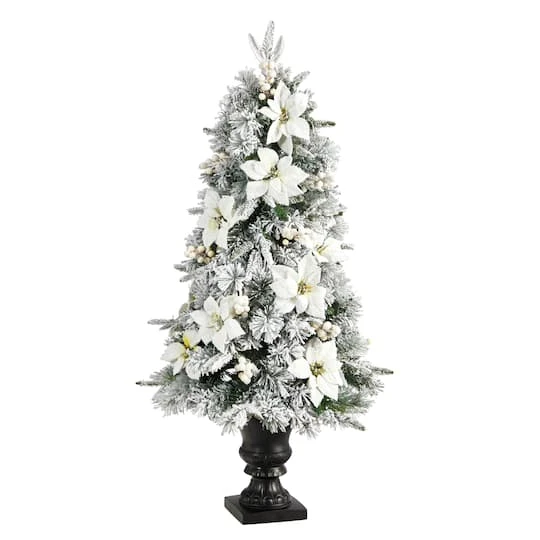 4ft. Pre-Lit Flocked Artificial Christmas Tree In Decorative Urn, Warm White Lights 4 4ft. Pre-Lit Flocked Artificial Christmas Tree In Decorative Urn, Warm White Lights - Image 4