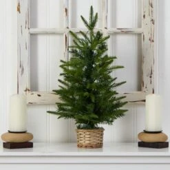 2ft. Pre-Lit Artificial Christmas Tree In Decorative Basket, Clear LED Lights -Northlight Sale Store D478873S 5