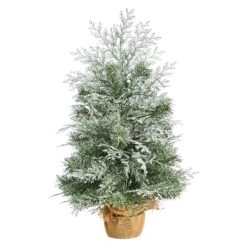 2ft. Pre-Lit Winter Frosted Artificial Christmas Tree In Burlap Base, Warm White LED Lights -Northlight Sale Store D478876S 3