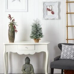 2ft. Pre-Lit Winter Frosted Artificial Christmas Tree In Burlap Base, Warm White LED Lights -Northlight Sale Store D478876S 7