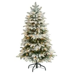 4ft. Pre-Lit Flocked North Carolina Fir Artificial Christmas Tree, Clear Lights