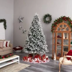 9ft. Pre-Lit Flocked South Carolina Spruce Artificial Christmas Tree, Clear LED Lights -Northlight Sale Store D478883S 10