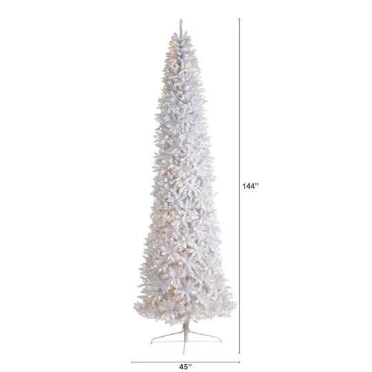 12ft. Pre-Lit Slim White Artificial Christmas Tree, Warm White LED Lights 8 12ft. Pre-Lit Slim White Artificial Christmas Tree, Warm White LED Lights - Image 8