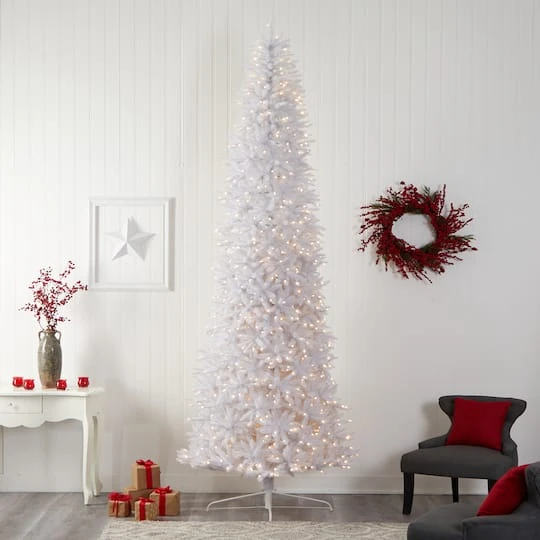 12ft. Pre-Lit Slim White Artificial Christmas Tree, Warm White LED Lights 3 12ft. Pre-Lit Slim White Artificial Christmas Tree, Warm White LED Lights - Image 3