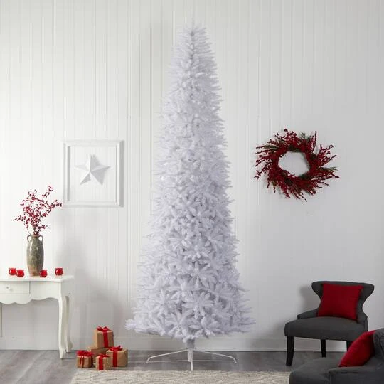 12ft. Pre-Lit Slim White Artificial Christmas Tree, Warm White LED Lights 9 12ft. Pre-Lit Slim White Artificial Christmas Tree, Warm White LED Lights - Image 9