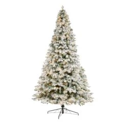 10ft. Pre-Lit Flocked Vermont Mixed Pine Artificial Christmas Tree, Clear LED Lights