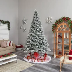 10ft. Pre-Lit Flocked Vermont Mixed Pine Artificial Christmas Tree, Clear LED Lights -Northlight Sale Store D478936S 10