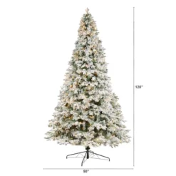 10ft. Pre-Lit Flocked Vermont Mixed Pine Artificial Christmas Tree, Clear LED Lights -Northlight Sale Store D478936S 2