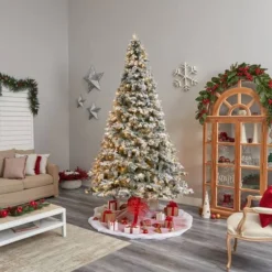 10ft. Pre-Lit Flocked Vermont Mixed Pine Artificial Christmas Tree, Clear LED Lights -Northlight Sale Store D478936S 9