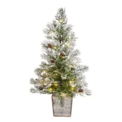 2ft. Pre-Lit Frosted Artificial Christmas Tree In Decorative Planter, Clear Lights