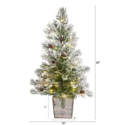 2ft. Pre-Lit Frosted Artificial Christmas Tree In Decorative Planter, Clear Lights -Northlight Sale Store D478947S 2