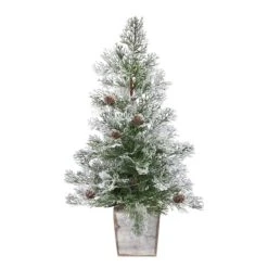 2ft. Pre-Lit Frosted Artificial Christmas Tree In Decorative Planter, Clear Lights -Northlight Sale Store D478947S 3