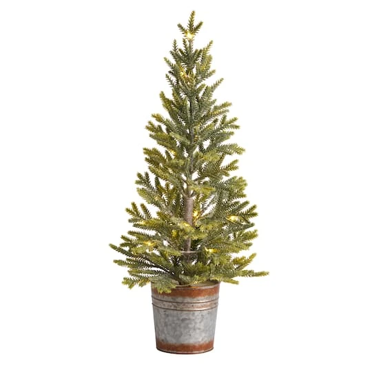 2ft. Pre-Lit Pine Artificial Christmas Tree In Rustic Metal Planter, Warm White Lights 1 2ft. Pre-Lit Pine Artificial Christmas Tree In Rustic Metal Planter, Warm White Lights