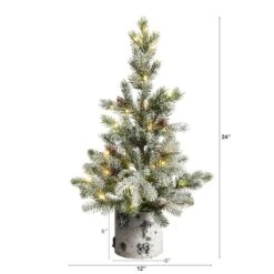 2ft. Pre-Lit Flocked Artificial Christmas Tree In Decorative Birch Bark Planter, LED Lights -Northlight Sale Store D478949S 2