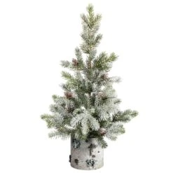 2ft. Pre-Lit Flocked Artificial Christmas Tree In Decorative Birch Bark Planter, LED Lights -Northlight Sale Store D478949S 3