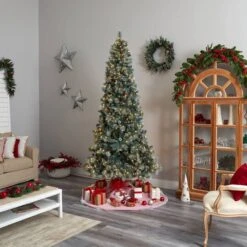 9ft. Pre-Lit Frosted British Columbia Mountain Pine Artificial Christmas Tree, Clear Lights -Northlight Sale Store D478951S 9