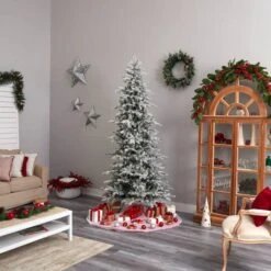 8.5ft. Pre-Lit Slim Flocked Nova Scotia Spruce Artificial Christmas Tree, Warm White LED Lights -Northlight Sale Store D478952S 10