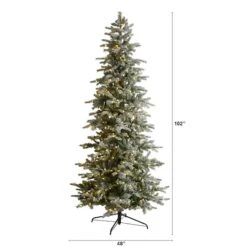 8.5ft. Pre-Lit Slim Flocked Nova Scotia Spruce Artificial Christmas Tree, Warm White LED Lights -Northlight Sale Store D478952S 2