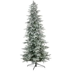 8.5ft. Pre-Lit Slim Flocked Nova Scotia Spruce Artificial Christmas Tree, Warm White LED Lights -Northlight Sale Store D478952S 3