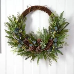 30" Pine & Pinecone Christmas Wreath On Twig Ring -Northlight Sale Store D478977S 3