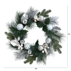 24" Pinecones & Berries Christmas Wreath With Silver Ornaments 7 24" Pinecones & Berries Christmas Wreath With Silver Ornaments -Northlight Sale Store D478981S 2