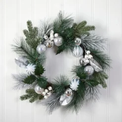 24" Pinecones & Berries Christmas Wreath With Silver Ornaments 8 24" Pinecones & Berries Christmas Wreath With Silver Ornaments -Northlight Sale Store D478981S 3