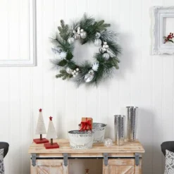 24" Pinecones & Berries Christmas Wreath With Silver Ornaments 9 24" Pinecones & Berries Christmas Wreath With Silver Ornaments -Northlight Sale Store D478981S 4