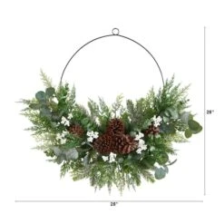 28" Christmas Pine, Eucalyptus & Berries Metal Circlet Wreath -Northlight Sale Store D478983S 2