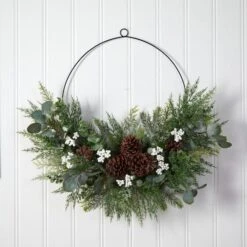 28" Christmas Pine, Eucalyptus & Berries Metal Circlet Wreath -Northlight Sale Store D478983S 3
