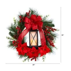 28" Poinsettia & Berry Holiday Lantern Christmas Wreath With LED Candle -Northlight Sale Store D478985S 2