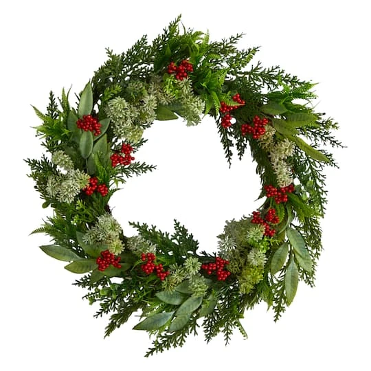 24" Cedar, Eucalyptus & Berries Christmas Wreath 2 24" Cedar, Eucalyptus & Berries Christmas Wreath - Image 2