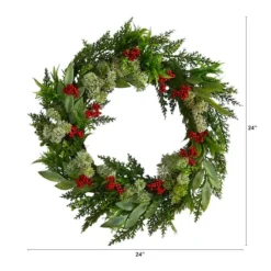 24" Cedar, Eucalyptus & Berries Christmas Wreath 7 24" Cedar, Eucalyptus & Berries Christmas Wreath -Northlight Sale Store D478986S 2