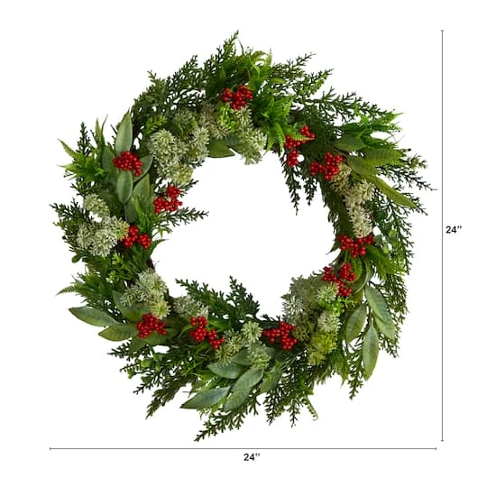 24" Cedar, Eucalyptus & Berries Christmas Wreath 3 24" Cedar, Eucalyptus & Berries Christmas Wreath - Image 3