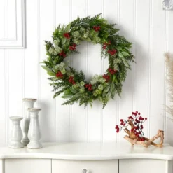 24" Cedar, Eucalyptus & Berries Christmas Wreath 8 24" Cedar, Eucalyptus & Berries Christmas Wreath -Northlight Sale Store D478986S 3