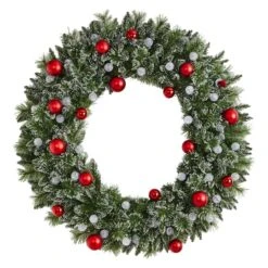 4ft. Oversized Pre-Lit Frosted Holiday Christmas Wreath With Ornaments -Northlight Sale Store D478987S 3