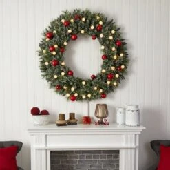 4ft. Oversized Pre-Lit Frosted Holiday Christmas Wreath With Ornaments -Northlight Sale Store D478987S 6