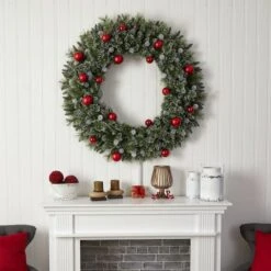 4ft. Oversized Pre-Lit Frosted Holiday Christmas Wreath With Ornaments -Northlight Sale Store D478987S 7