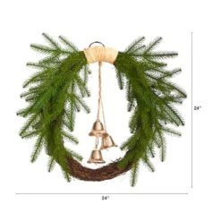 24" Holiday Christmas Pine And Hanging Bells Wreath -Northlight Sale Store D478988S 2