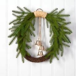 24" Holiday Christmas Pine And Hanging Bells Wreath -Northlight Sale Store D478988S 3